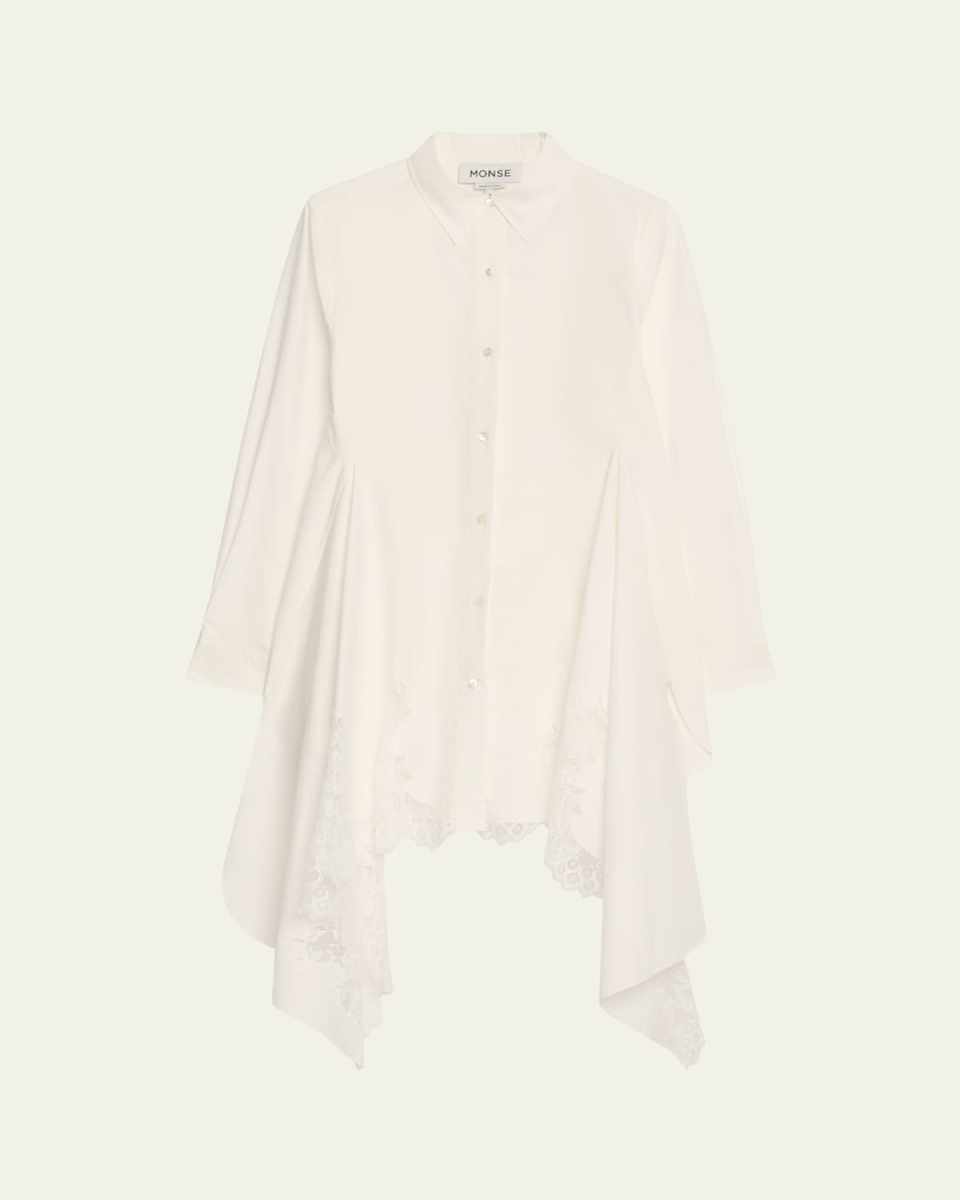 Lace Cascade Front Cotton Poplin Shirt